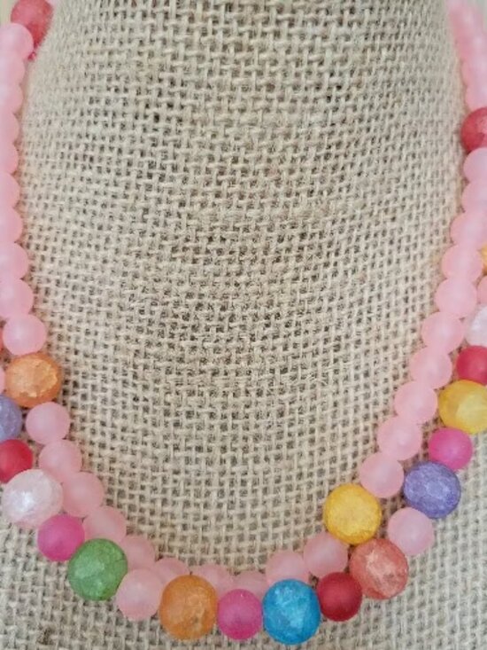 Hailey Bean Original Jewelry - Rainbow & Pink Beaded Necklaces